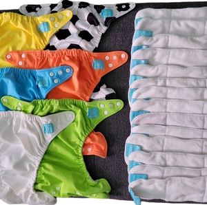 6 Charlie Banana reusable cloth diapers 14 inserts small med large soccer blue